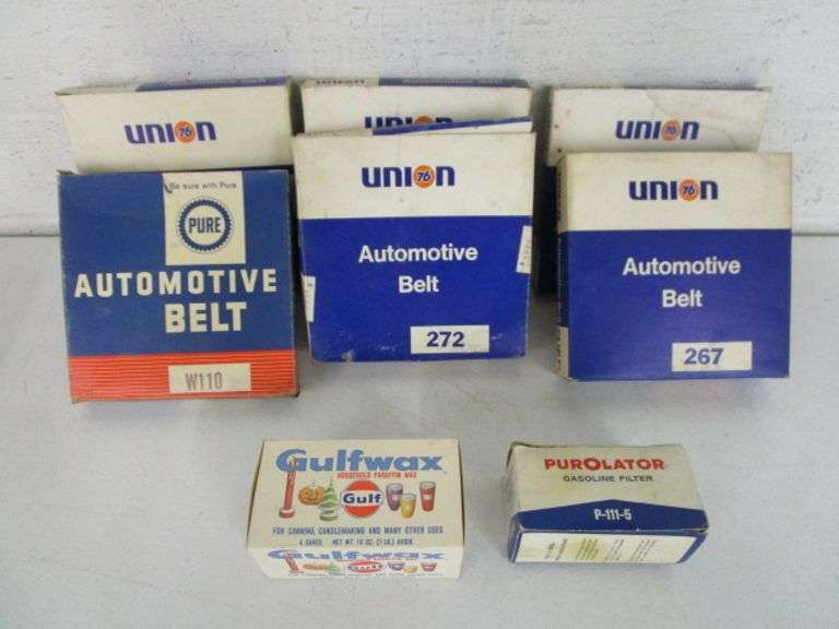 5 Union 76 Auto Belts, Pure Auto Belt, Purolator Gas Filter, Gulf