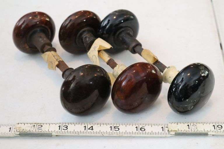 6 Antique Swirl Brown Pottery Door Knobs and shanks Pacific Auctions