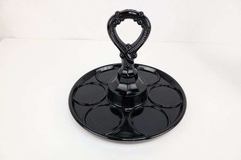 Vintage Black Glass Serving Tray, Condiment Tray, With Handle Pacific Auctions And Appraisals