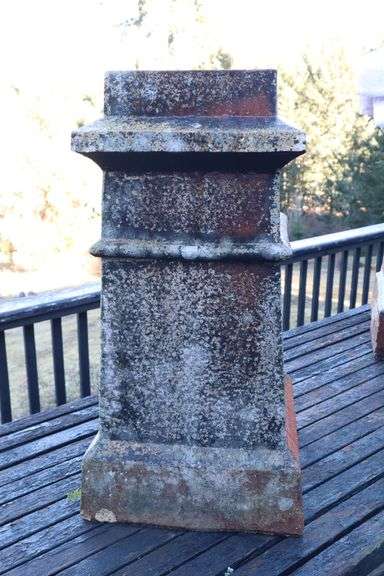 TERRA COTTA CHIMNEY POT, 11X11X23"H, 40#, HAS LICHEN ATTACHED