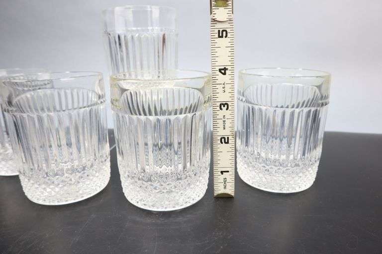 CRYSTAL BAR GLASSES, RIBBED SIDES HEAVY BOTTOM, SET OF 5, 3.75"H