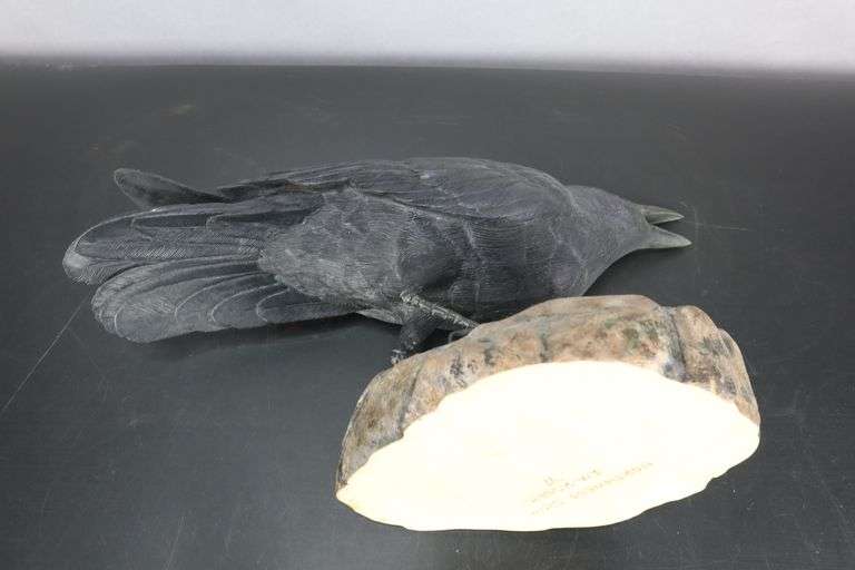 JOHN ROSSER NORTHWEST CROW DECOY, 15X9"H Pacific Auctions And Appraisals