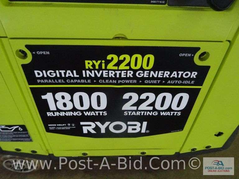 Ryobi 2200 Inverter Generator, Elsenpeter Auctions & Real Estate, Inc