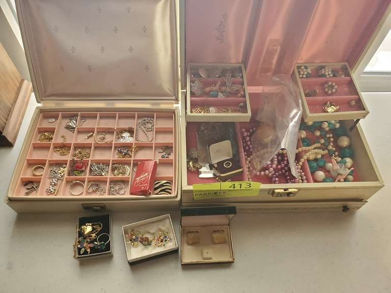 2 lifttop jewelry boxes with high quality costume jewelry, including