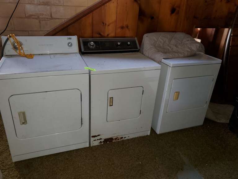 Whirlpool, Frigidaire, and Estate electric dryers, condition unknown