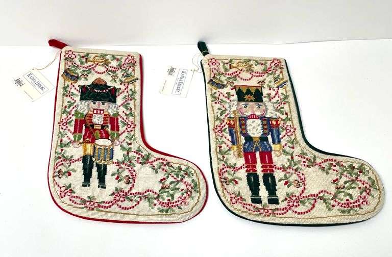 Pair of Katha Diddel Nutcracker  Needlepoint Stockings