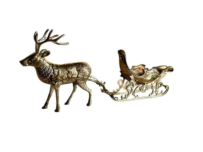 Vintage Brass Deer & Sleigh