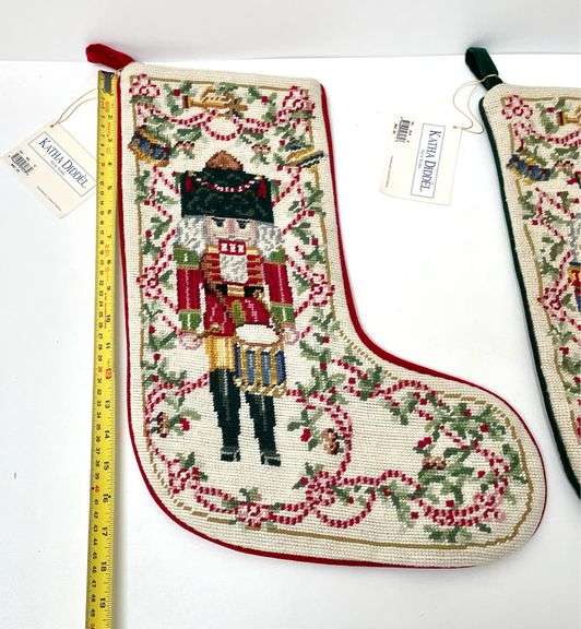Pair of Katha Diddel Nutcracker  Needlepoint Stockings