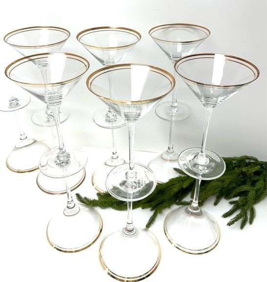 13 New Pier One Gold Banded Martini Glasses