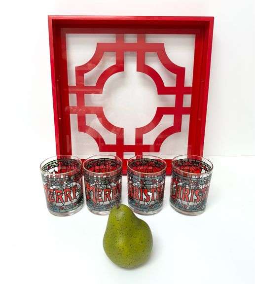 Red Laquered Tray with Vintage Glasses