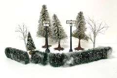 Collection of Department 56 Trees, Shrubs, and Street Signs