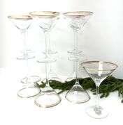 13 New Pier One Gold Banded Martini Glasses