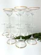 13 New Pier One Gold Banded Martini Glasses