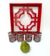 Red Laquered Tray with Vintage Glasses