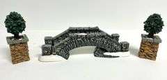 “Limestone Footbridge” & “Stone Corner Posts with Holly Tree” by Department 56