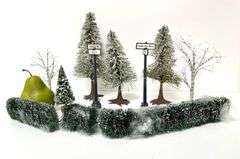 Collection of Department 56 Trees, Shrubs, and Street Signs