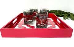 Red Laquered Tray with Vintage Glasses