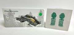 “Limestone Footbridge” & “Stone Corner Posts with Holly Tree” by Department 56