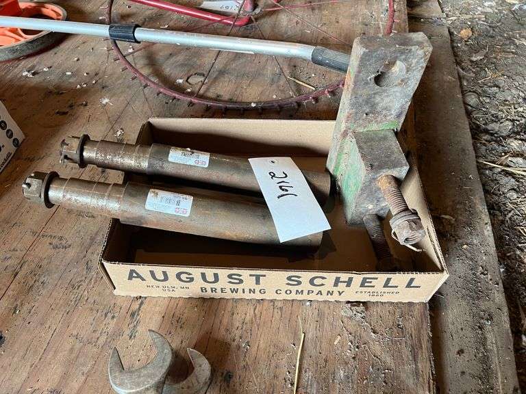 (2) 2" OD Spindles & JD Hitch Clevis piece Peterson Land & Auction LLC