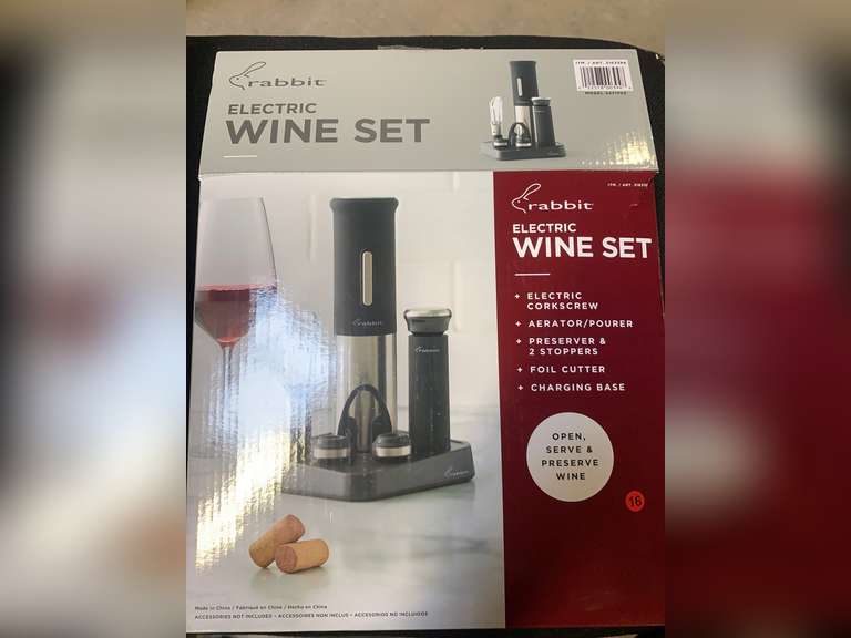 Rabbit Rechargeable Electric Wine Opener Set Stainless Steel wt Foil Cutter Cork