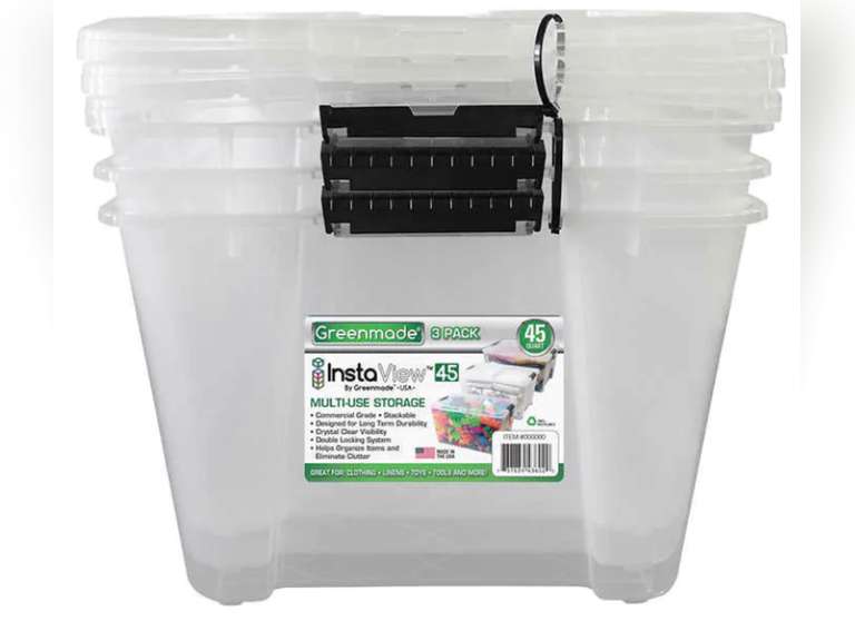 Greenmade InstaView 45 MultiUse Storage Bin, 45 Quart, Clear, 3 ct 33.