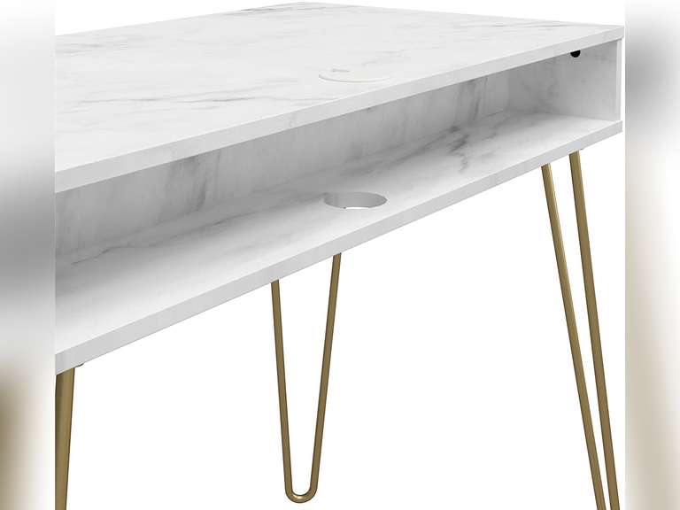 Novogratz Computer Desk with Storage, White Marble Desk White Marble 97