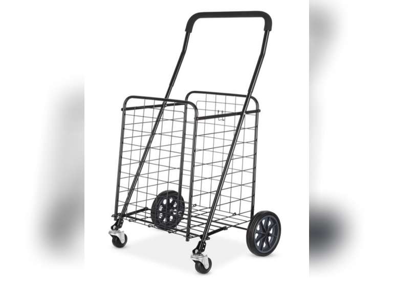 Mainstays Adjustable Steel Rolling Shopping Cart, Black, 21.5" x 19.50