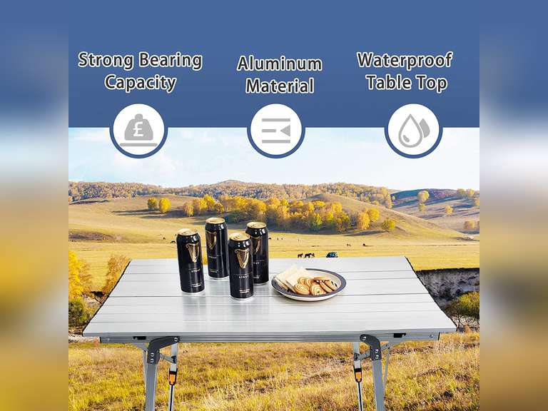 Camp Field Outdoor Folding Portable Picnic Camping Table with Adjustable Legs Roll Up Table Top