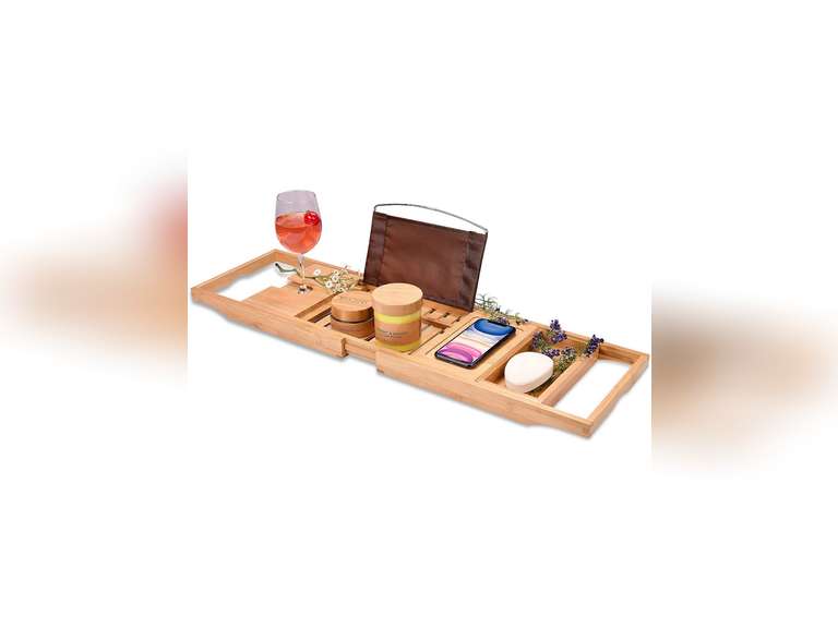 Homemaid Living Luxury Bamboo Bathtub Tray Expandable Bathroom Tray