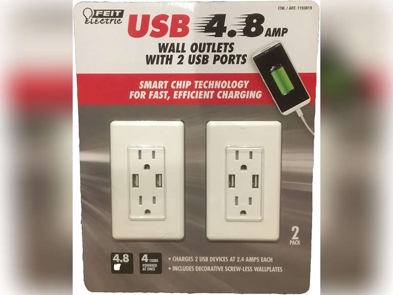 Feit Electric 2Pack Tamper Resistant Wall Outlet 120V, with (2) USB