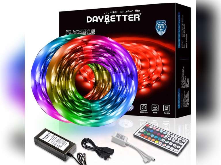 DAYBETTER Led Strip Lights 32.8ft 10m with 44 Keys IR Remote and 12V