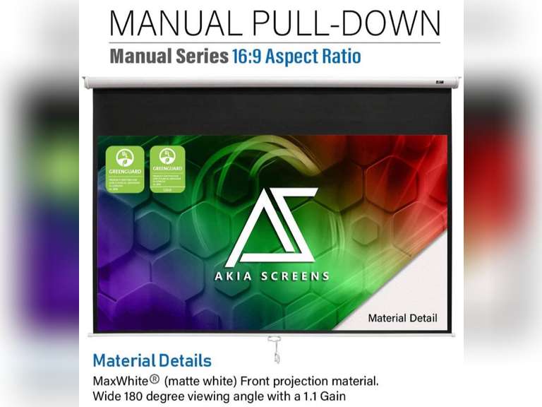 Akia Screens 100 inch Projector Screen Pull Down Manual B 169 8K 4K HD