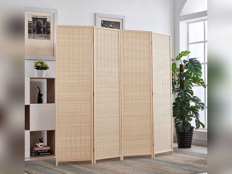 RHF 6 ft.Tall Bamboo Room Dividers, 4 Panel Room Divider/Screen