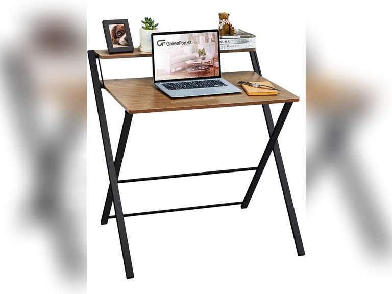 GreenForest Folding Desk No Assembly Required, 2Tier Small Computer