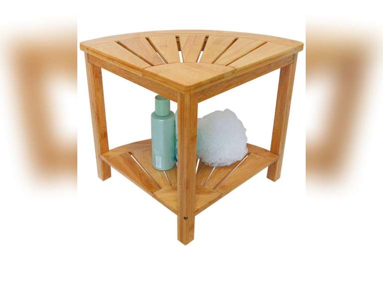Zhuoyue Corner Shower Bench & Shower Stool with Storage Shelf, Corner Seat for Shower, Use as