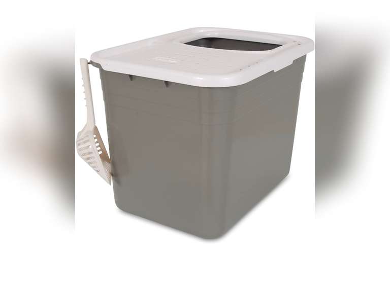 Petmate Top Entry Litter Pan Cat Litter Box Brushed Nickel/Pearl White