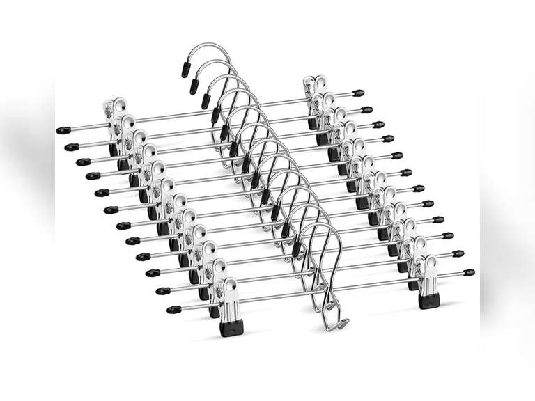 ZOBER HeavyDuty AddOn Metal Skirt Hangers with Clips, Multi Stackable Add on Metal Hangers