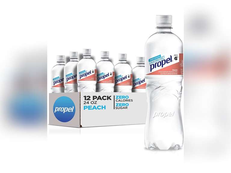 Propel, Peach, Zero Calorie Water Beverage with Electrolytes & Vitamins C&E, 24 Fl Oz, pack of