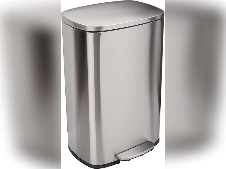 Amazon Basics 50 Liter / 13.2 Gallon SoftClose, Smudge Resistant Trash
