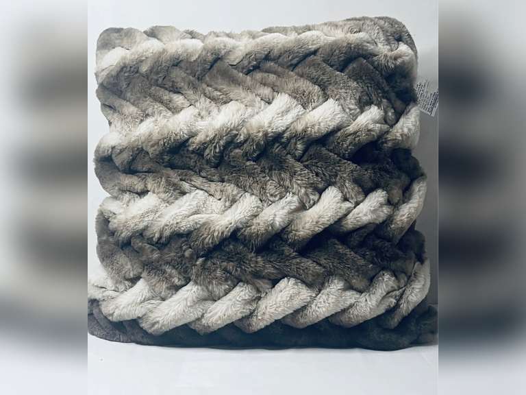 Faux Fur Throw Pillows 24" X 24" Brown and Ivory Ombre Braided Pattern