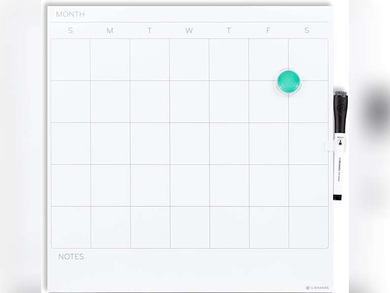U Brands Unframed DryErase Calendar Whiteboard, 14" x 14