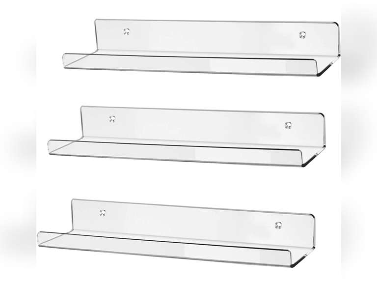HBlife 15 Inches Clear Acrylic Floating Wall Ledge Shelf, Wall Mounted