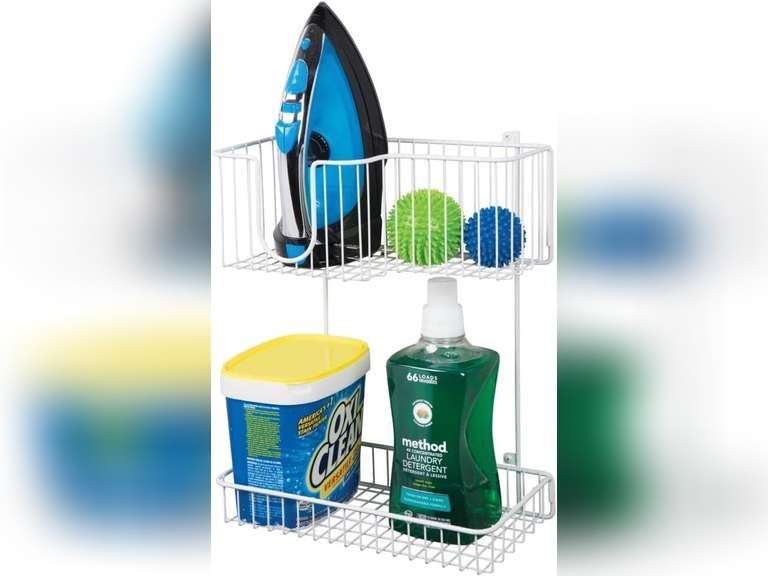 mDesign Metal Wire Wall Mount Laundry Room Storage Organizer, 2 Levels