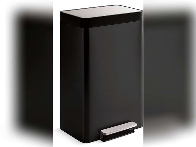 Kohler 20940BST Step Trash Can, 13 Gallon, Black with Stainless Steel