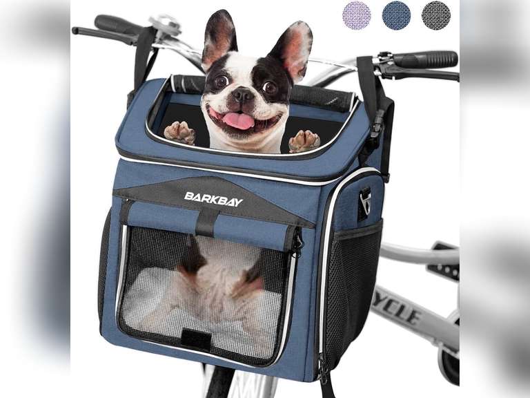 BARKBAY Dog Bike Basket Carrier, Expandable Foldable SoftSided Dog Carrier, 2 Open Doors, 5