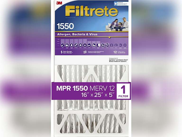 Filtrete 16x25x5 Furnace Air Filter MPR 1550 DP MERV 12, Healthy Living