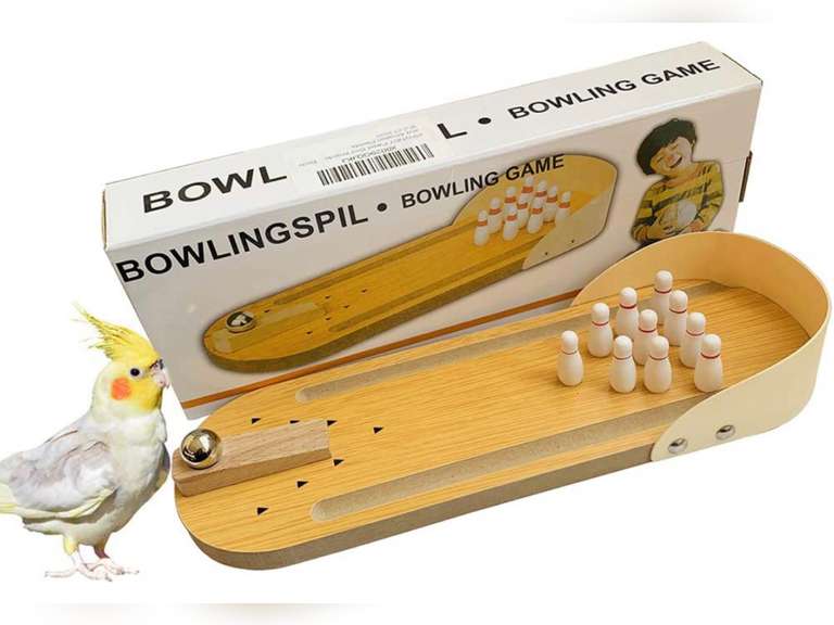 PINVNBY Parrot Bird Wooden Mini Desktop Bowling Toy Parakeet