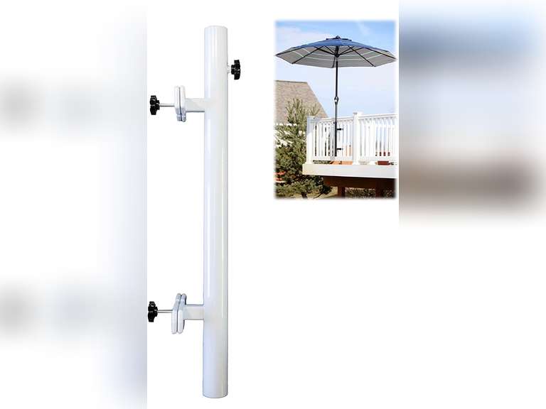 Patio Umbrella Holder Outdoor Umbrella Base and Mount Attaches to Railing Maximizing Patio