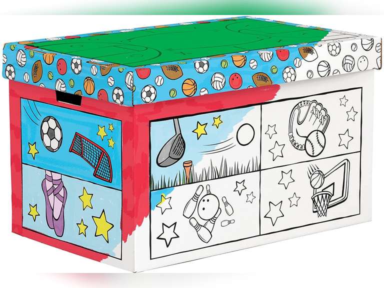Bankers Box at Play Sports Toy Box, Cardboard ColorIn Toy Box for Kids 29.72 Quarter Price