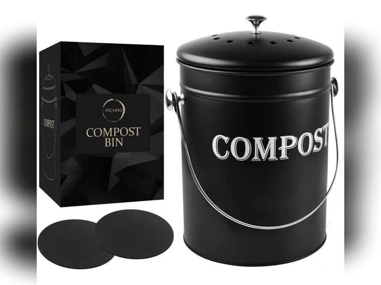 Compost Bin Kitchen 1.3 Gallon Smell Free Charcoal Filter Countertop